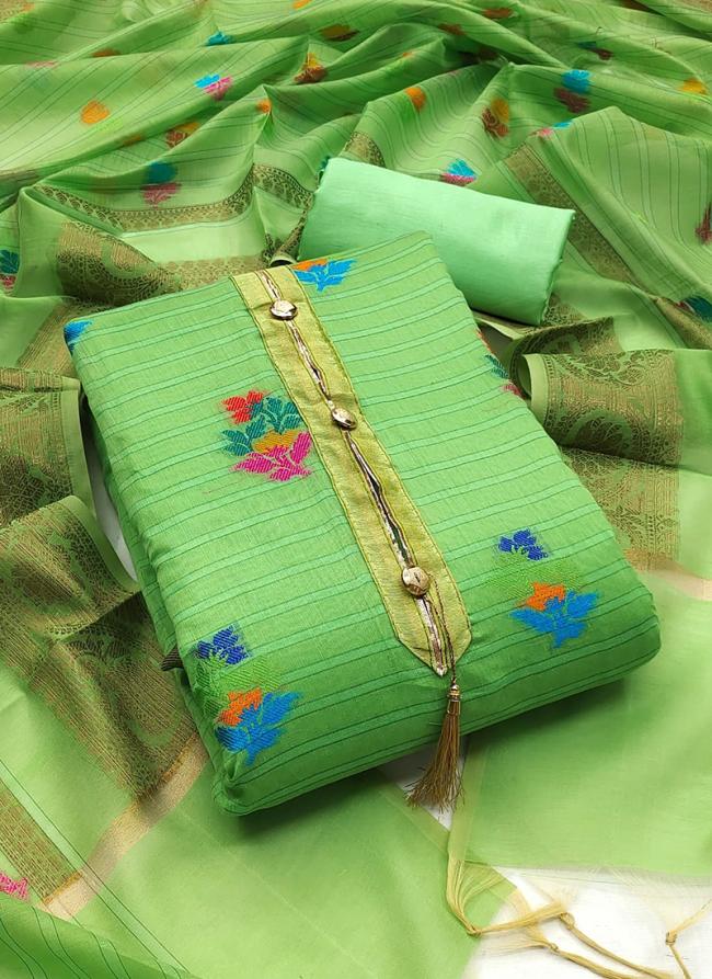Banarasi Jacquard Light Green Festival Wear Weaving Dress Material
